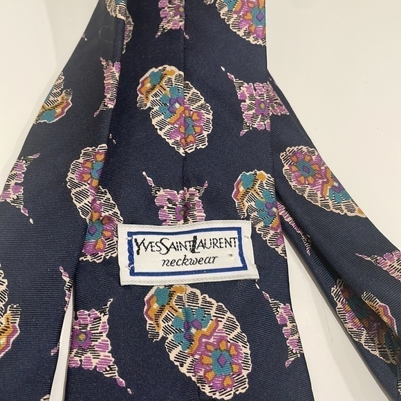Yves Saint Laurent Navy With Colorful Medallions 100% Silk Tie—Excellent Cond! - Picture 6 of 6